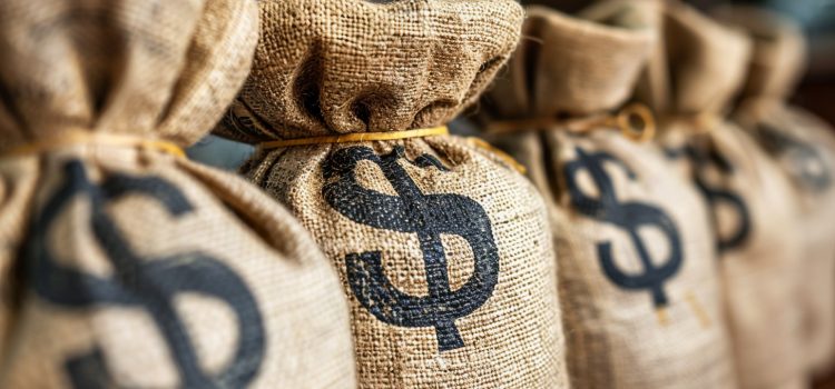 Bags of money with dollar signs used by money laundering criminals