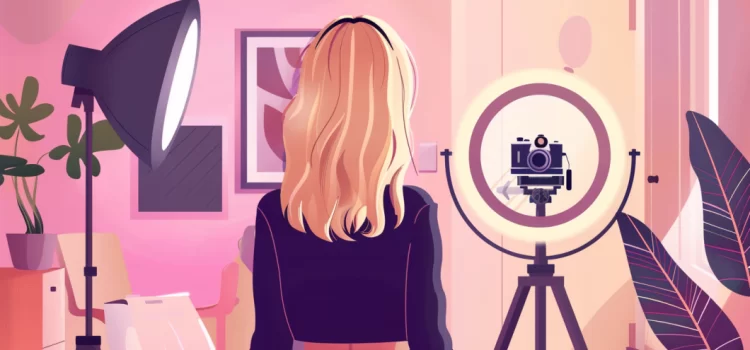 Networking Through Social Media (Michelle Cunningham) A woman recording herself for social media network marketing with a ring light and camera