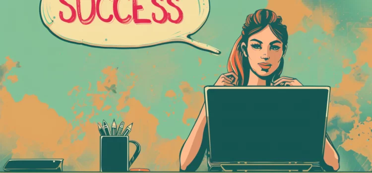 The 5 Best Habits for Success: The Power of Consistency A woman practicing the best habits for success by working on her laptop with a thought bubble that reads "SUCCESS"