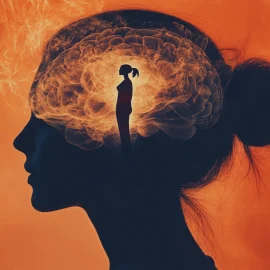 a person's brain with a silhouette of the person inside it illustrates neuroscience and the self