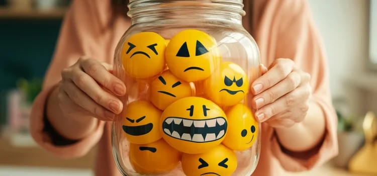 Emotional Regulation for Parents: The Mindfulness Strategy A mother holding a jar of angry emotions as emotional regulation for parents