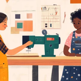 A woman teaching another woman from a different country how to sew, showing the benefits of specialization