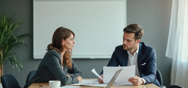 Creating a Customer Acquisition Plan: The 4 Essential Elements Two professionals in a conference room with a white board and a large table are creating a customer acquisition plan