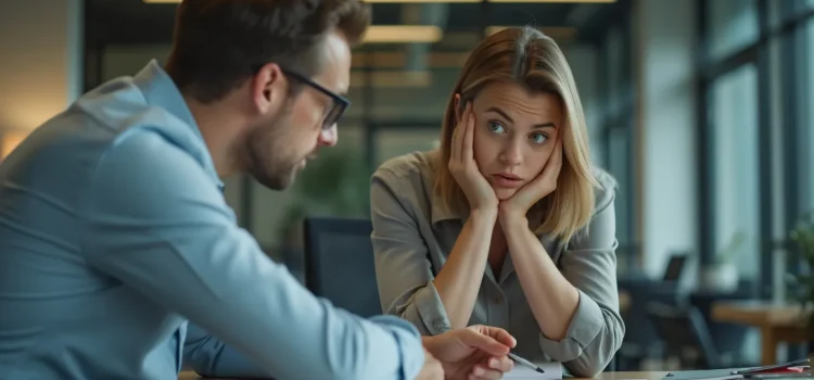 Women in a Patriarchal Society: Dr. Shefali on Female Identity A woman who lacks confidence listening to her male supervisor at work illustrates women in a patriarchal society