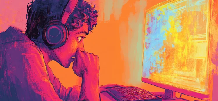 Why Is Technology Addictive? 4 Ways Developers Hook You A man staring at his computer screen, showing why technology is addictive