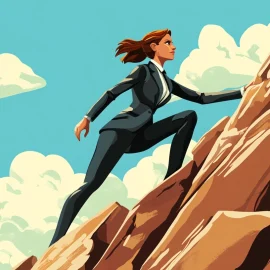 A woman climbing a steep hill in a suit as part of a purpose-driven culture