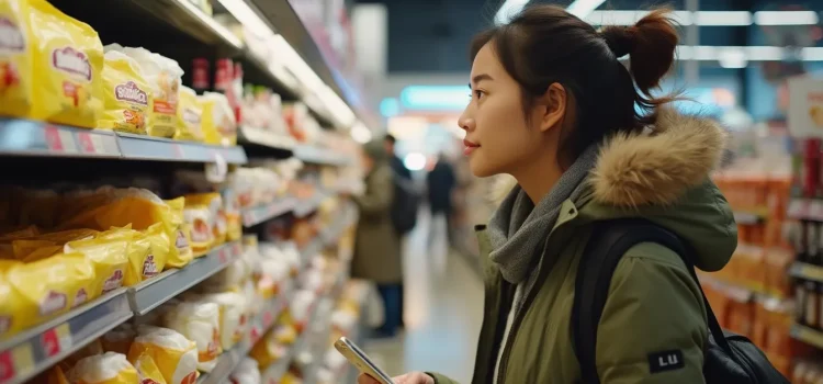 How to Identify Customer Needs Your Product Should Address A young woman shopping in a grocery store, looking at products on a shelf, illustrates how to identify customer needs