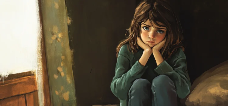 How to Prevent Learned Helplessness in Children A painting of a sad young girl sitting in a room, representing learned helplessness in children
