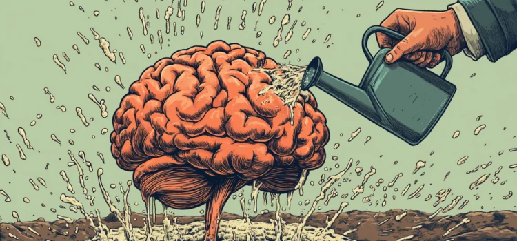 4 Growth Mindset Benefits That Will Improve Your Life A person watering a brain with a watering can, representing growth mindset benefits