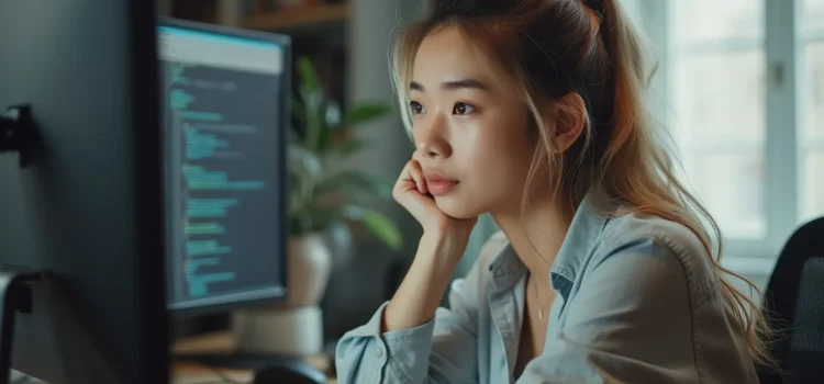 How to Choose a Task Automation Tool: 5 Tips From Aytekin Tank A woman resting her chin in her hand thoughtfully looks at a computer screen while browsing task automation tools