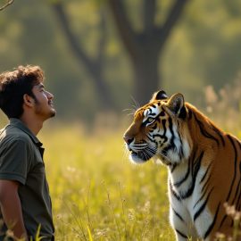 A relaxed man who is not frightened by a tiger illustrates what normalcy bias is