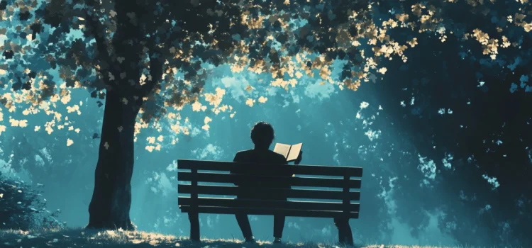 Your First Year in Network Marketing: Book Overview A man reading a book on a park bench in nature