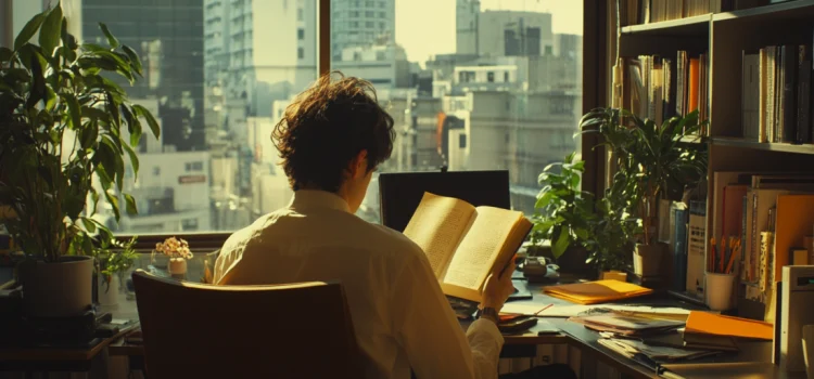 Howard Marks’s Mastering the Market Cycle: Book Overview A man reading a book in an office