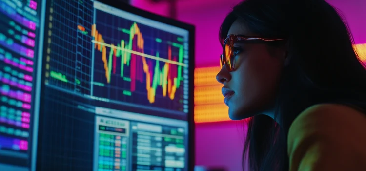 How to Beat the Market: 2 Steps Toward Above-Market Returns A woman who knows how to beat the market, looking at a computer screen of stocks