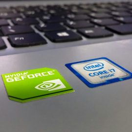 An icon for a Nvidia GeForce processing unit on a laptop computer illustrates Nvidia's growth to the top of the market