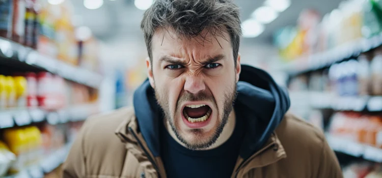 Aggressive Customer Behaviors Grow—Companies React An aggressive male customer in a grocery store yelling