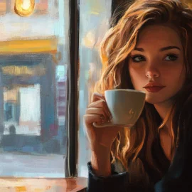 A woman drinking coffee alone and feeling the benefits of singlehood