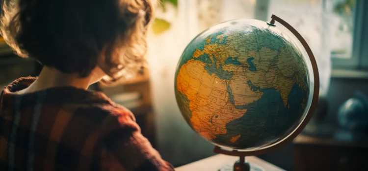 A person looking at a globe, showing how we see the world