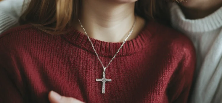 How to Balance Spirituality and Sexuality in a Relationship A man holding his partner who is wearing a cross necklace, representing spirituality and sexuality