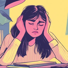 A woman who's stressed from overcommitment at her desk