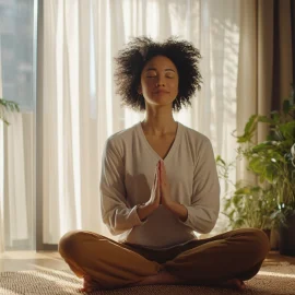 A woman feeling the power of mindfulness while meditating