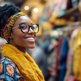 A woman shopping in a different country for clothes