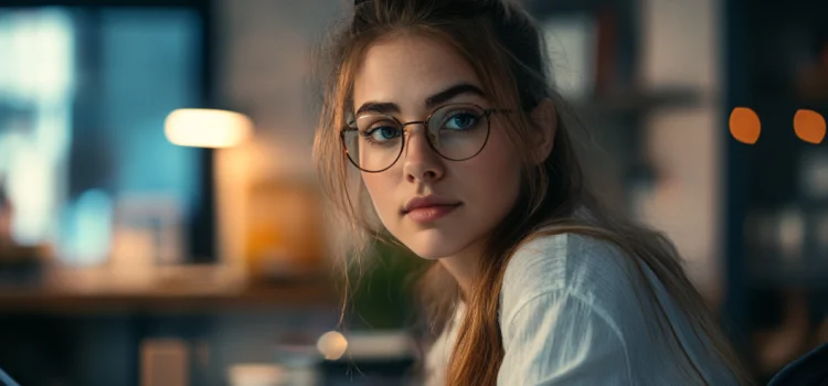 The Benefits of Highly Sensitive People (HSP) at Work A kind looking young woman with glasses sitting at a desk at work