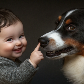 A baby touching a dog's nose with his finger illustrates the question "What is bodily-kinesthetic intelligence?"