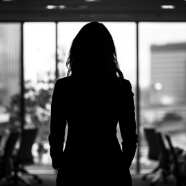 A silhouette of a professional woman in an office illustrates a successful businesswoman's story