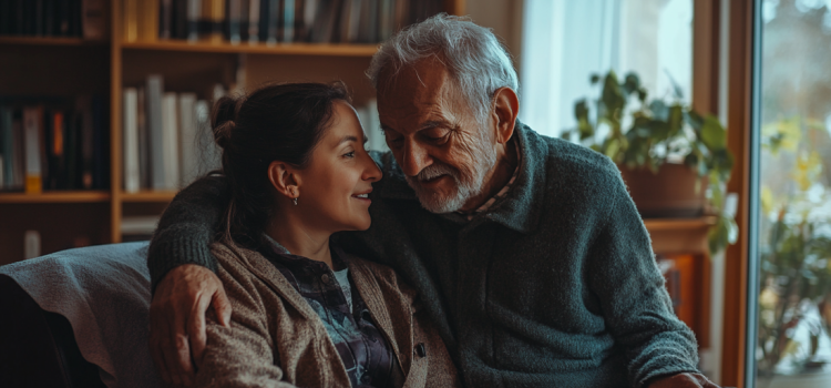 How to Cope With Aging Parents: When Multiple Losses Collide A daughter learning how to cope with her aging parents as she sits next to her elderly father