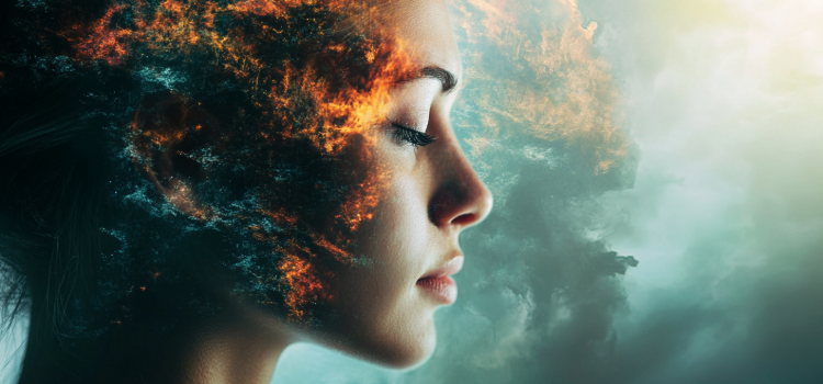 A woman's head in profile with closed eyes and swooshes of colors illustrates how to forget