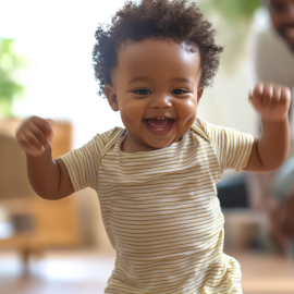 A baby dancing to music, displaying the benefits of music on the brain
