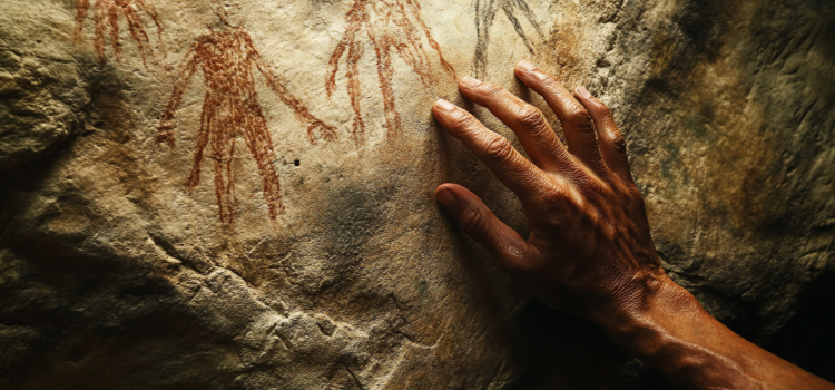 When Did Humans Develop Consciousness? (Jaynes) A hand painting on a cave wall, representing when humans developed consciousness