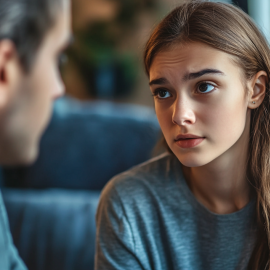 A father and teenage daughter having a serious conversation illustrates parenting and gender identity