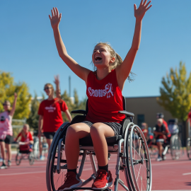 People cheering for a young woman in a wheelchair in a track and field event illustrates the human need for belonging