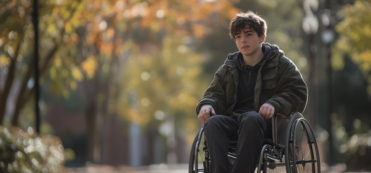 Horizontal Identities: What Sets Us Apart (Andrew Solomon) A young man in a wheelchair in a park illustrates horizontal identities