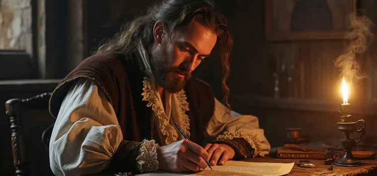 A History of Lighting in the Home: From Rushlights to Light Bulbs A man in the 17th century sitting at a desk and writing by the light of an oil lamp illustrates the history of lighting