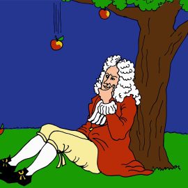 A cartoon depiction of Isaac Newton under the apple tree illustrates examples of insights