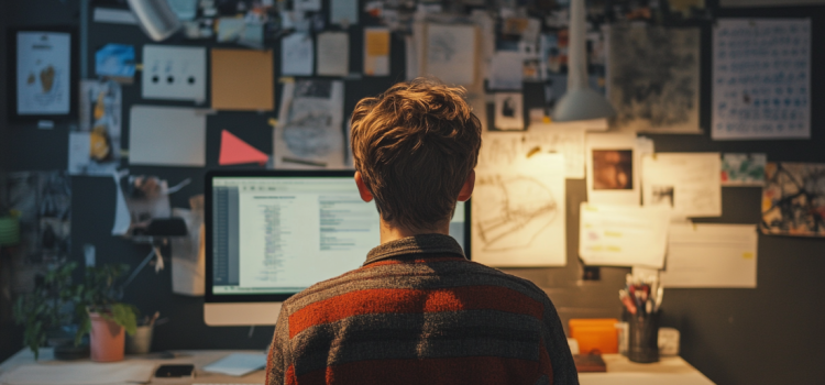 A man looking a wall of work and wondering how to automate tasks