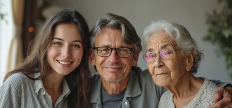 People of different ages (young woman, middle-aged man, elderly woman) illustrate various generational attitudes