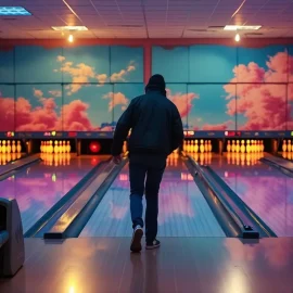 A man bowling alone in a bowling alley illustrates the decline of social capital