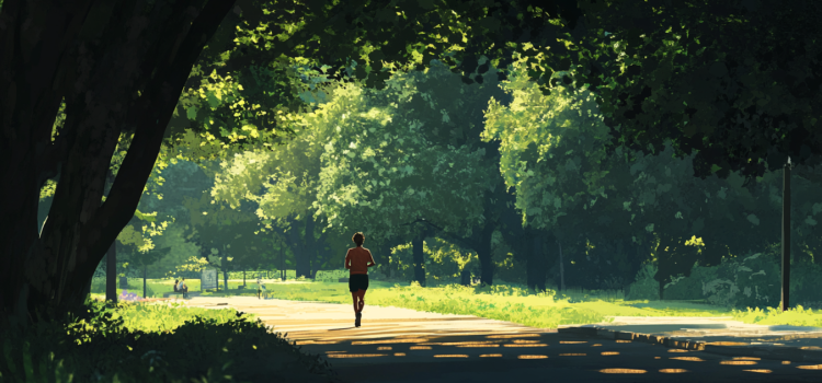 A person running in a wooded park, a natural anti-aging strategy