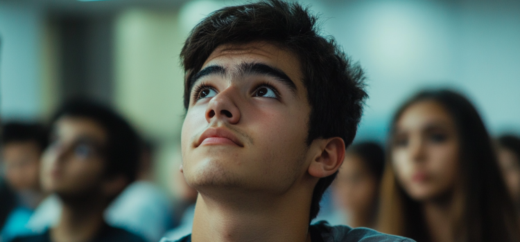 A student showing one of the four types of attention in psychology in a classroom