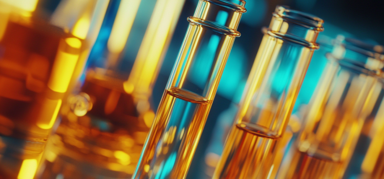 Glass test tubes in a lab that does cellular engineering