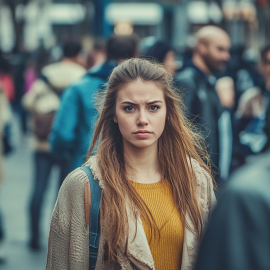 A woman on the street, not caring what other people think of her