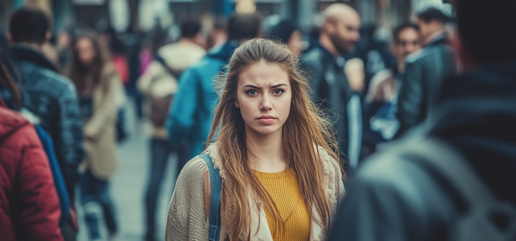 How to Not Care About What Others Think (Mel Robbins) A woman on the street, not caring what other people think of her