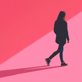 A person walking away using the Let Them Theory against a pink background