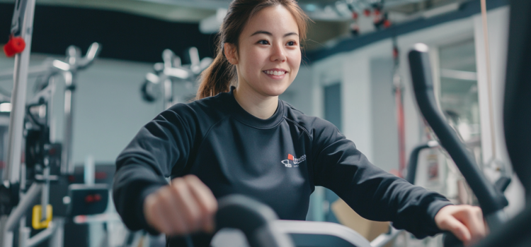 A woman using an exercise machine at the gym in order to reduce immune system stress