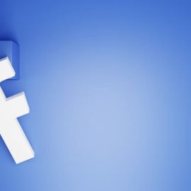 The Facebook logo on a plain blue background