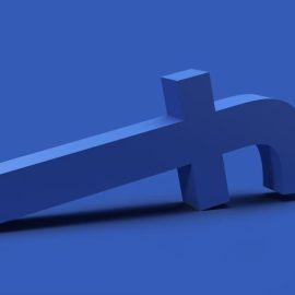 The Facebook logo tipped over on its side